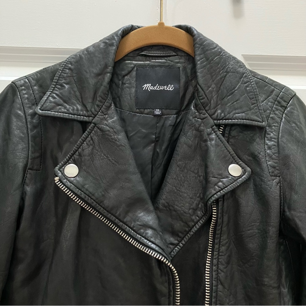Madewell Washed Leather Motorcycle Jacket Black Moto Zippers size XS - Picture 3 of 15